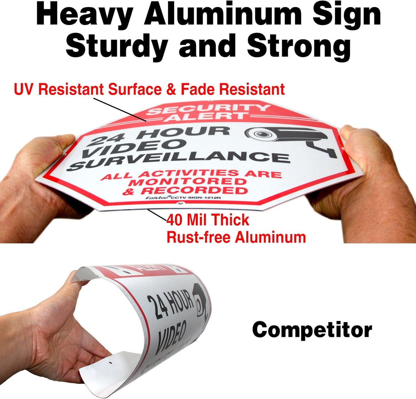 12 x12 Inches 40Mil 4 pack Video Surveillance Signs, Security Signs,Octagon Thick Aluminum Reflective sign for Home