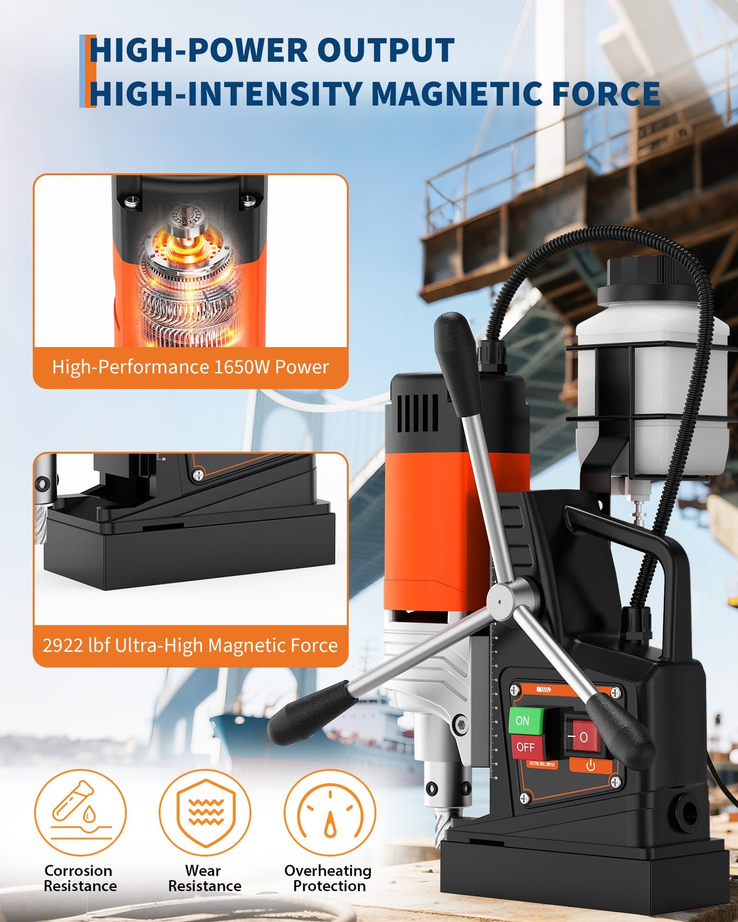 High-Power 1650W Magnetic Drill Press, 1.57" Max Boring, 810 RPM Mag Drill for Metal, Portable Electric Drill Press for Industrial & Home, Heavy-Duty Magnetic Drilling Machine