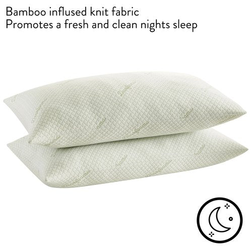 Dearfoams Bed Pillows - Standard/Queen Size - Set of 2 - 85% Polyester and 15% Rayon Bamboo Bed Pillow with Soft Knit Cover for Back, Side and Stomach Sleepers