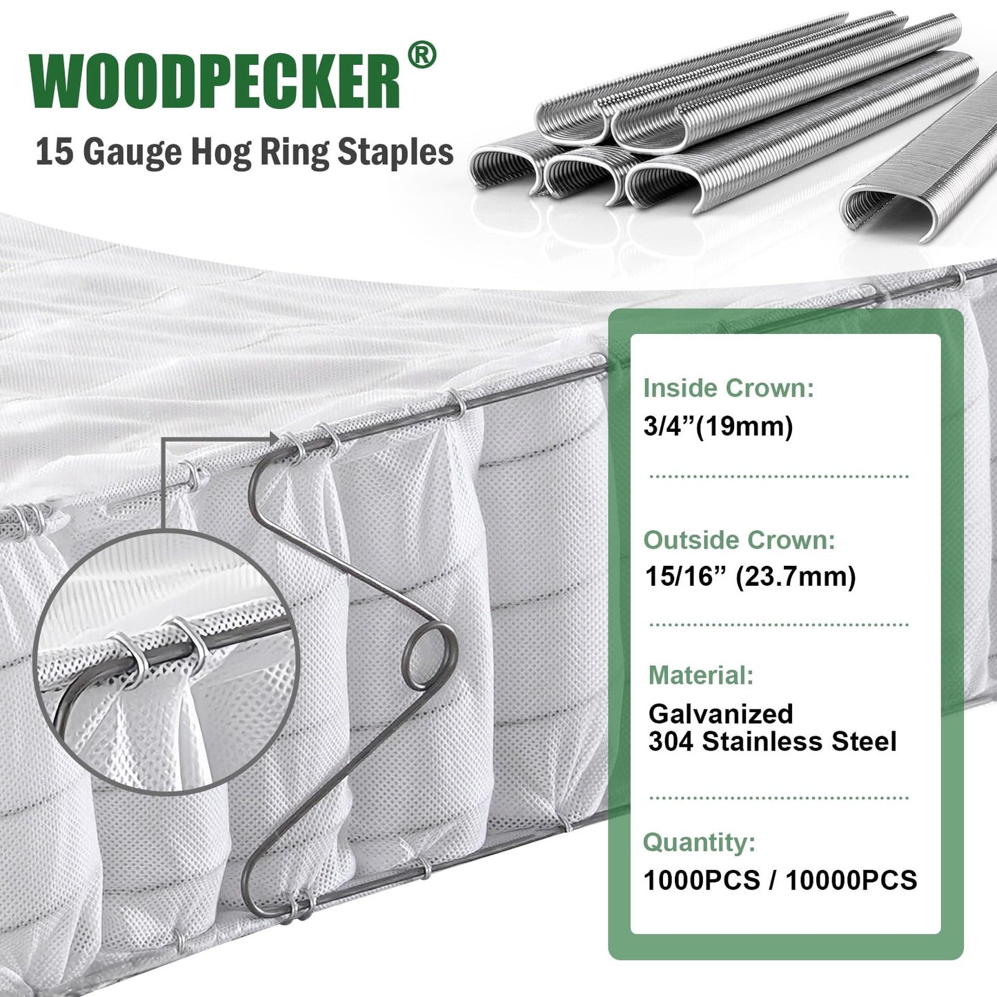 Woodpecker C-7CA 15 Gauge Pneumatic Hog Ring Gun Kit, 3/4" Crown Air Hog Ring Pliers, with1000PCS Hog Ring Staples for Cages, Fencing, Car Seats & Mattress (4.8-7mm Closure)
