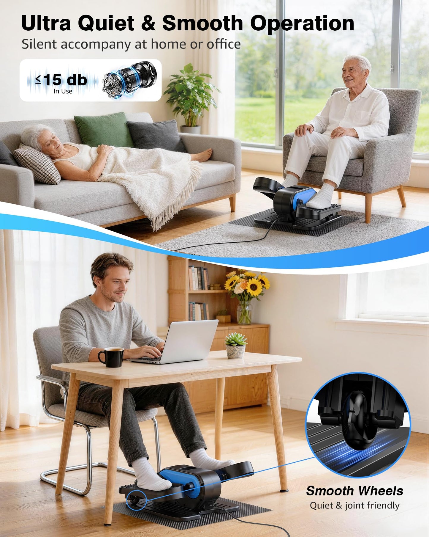 VIVURN® 023 Under Desk Elliptical Mini Electric Leg Exerciser for Senior, 12 Speeds RF Remote Display Monitor Non-Slip Mat, Quiet & Compact Seated Pedal Exerciser for Home Office Gift for Mom Dad