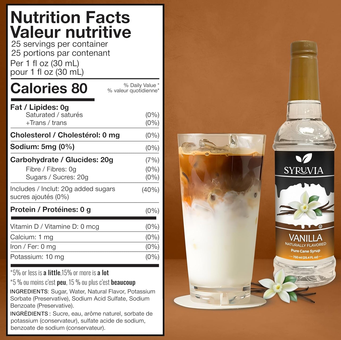 Syruvia Vanilla Syrup for Coffee - Flavorful Vanilla Syrup for Lattes & Beverages - 25.4 fl oz with Pump