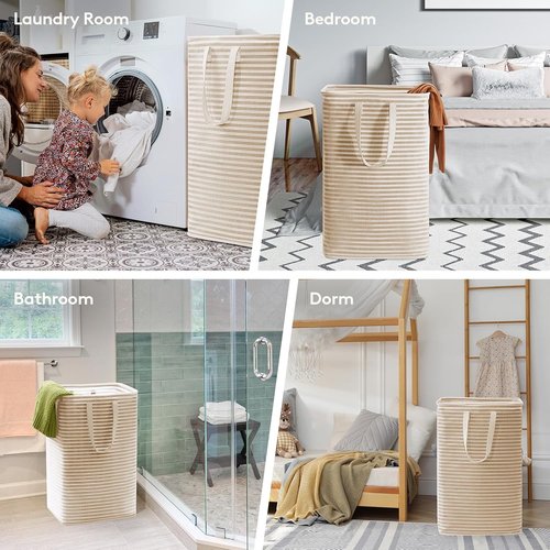Lifewit Laundry Basket - 80L Collapsible Hamper with Reinforced Handles | Waterproof Design in Beige (2 Pack)