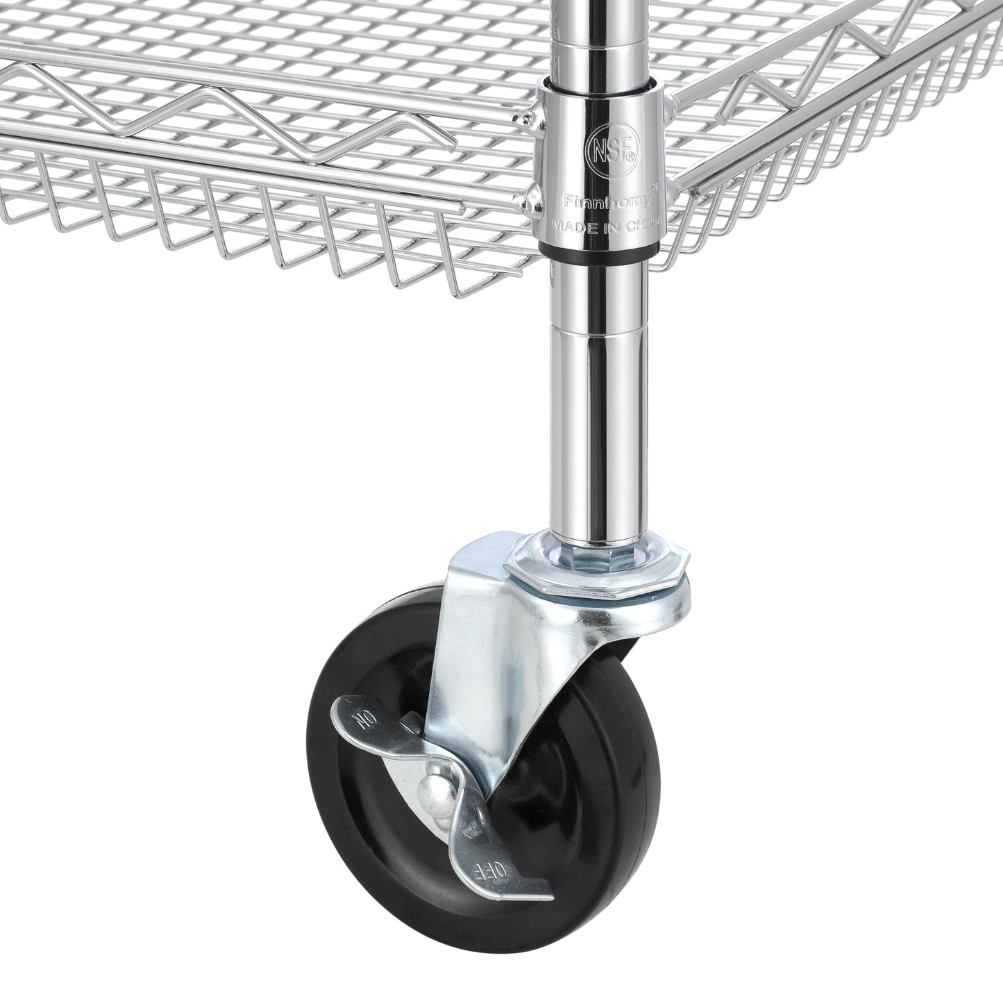 Finnhomy 4 Tier Heavy Duty Commercial Grade Rolling Cart with Handle Bar, Metal Wire Utility Cart with Wheels, Kitchen Service Trolley on Wheels, Shelf Size 18" D x 36" W, NSF, Chrome