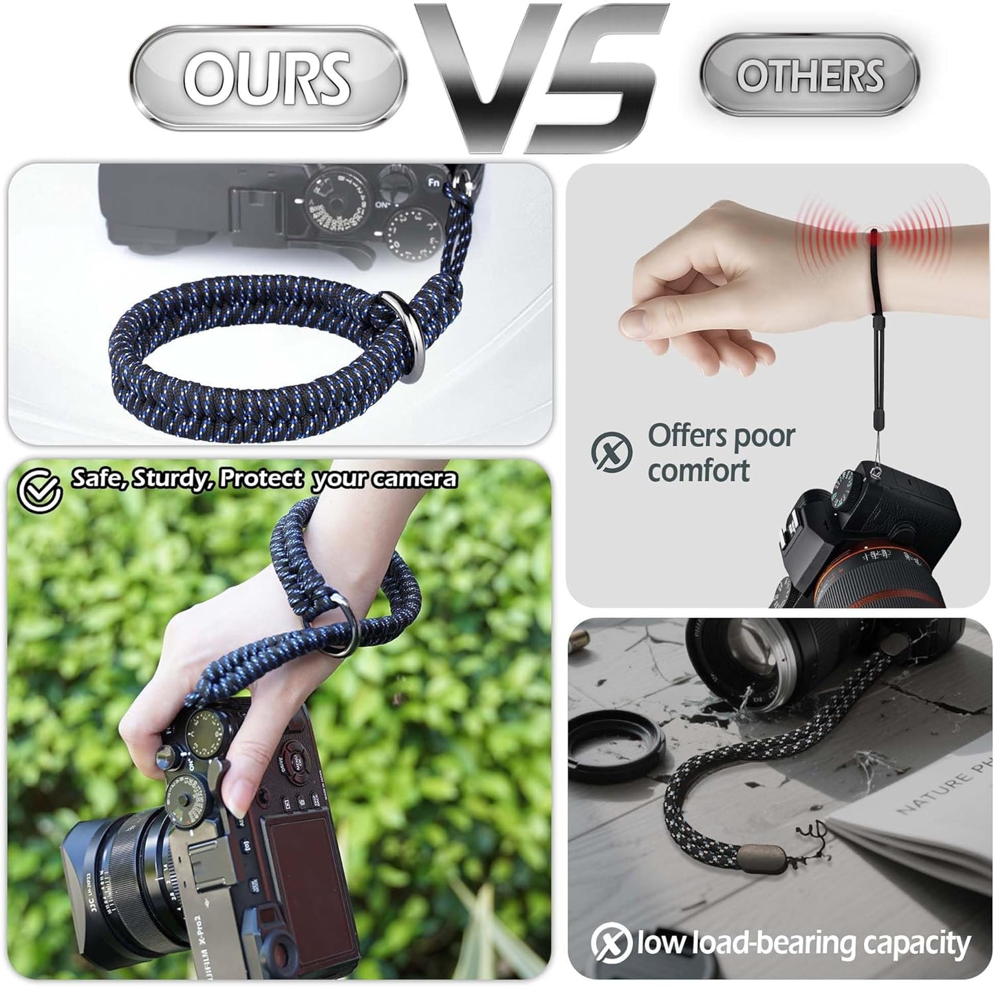 16-Inch AQAREA Quick Release Camera Wrist Strap - Hand Strap for DSLR & Mirrorless Cameras (Blue)