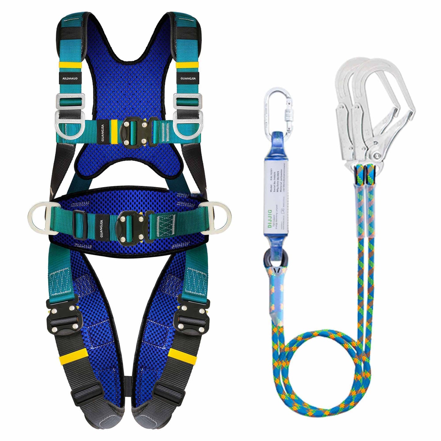 DIJJIG Full Body Protection Safety Harness 5pt Adjustment Safe Comfortable Construction Positioning Extra LongThick Leg Back Padded Push Button Quick Lock Buckle OSHA/ANSI compliant