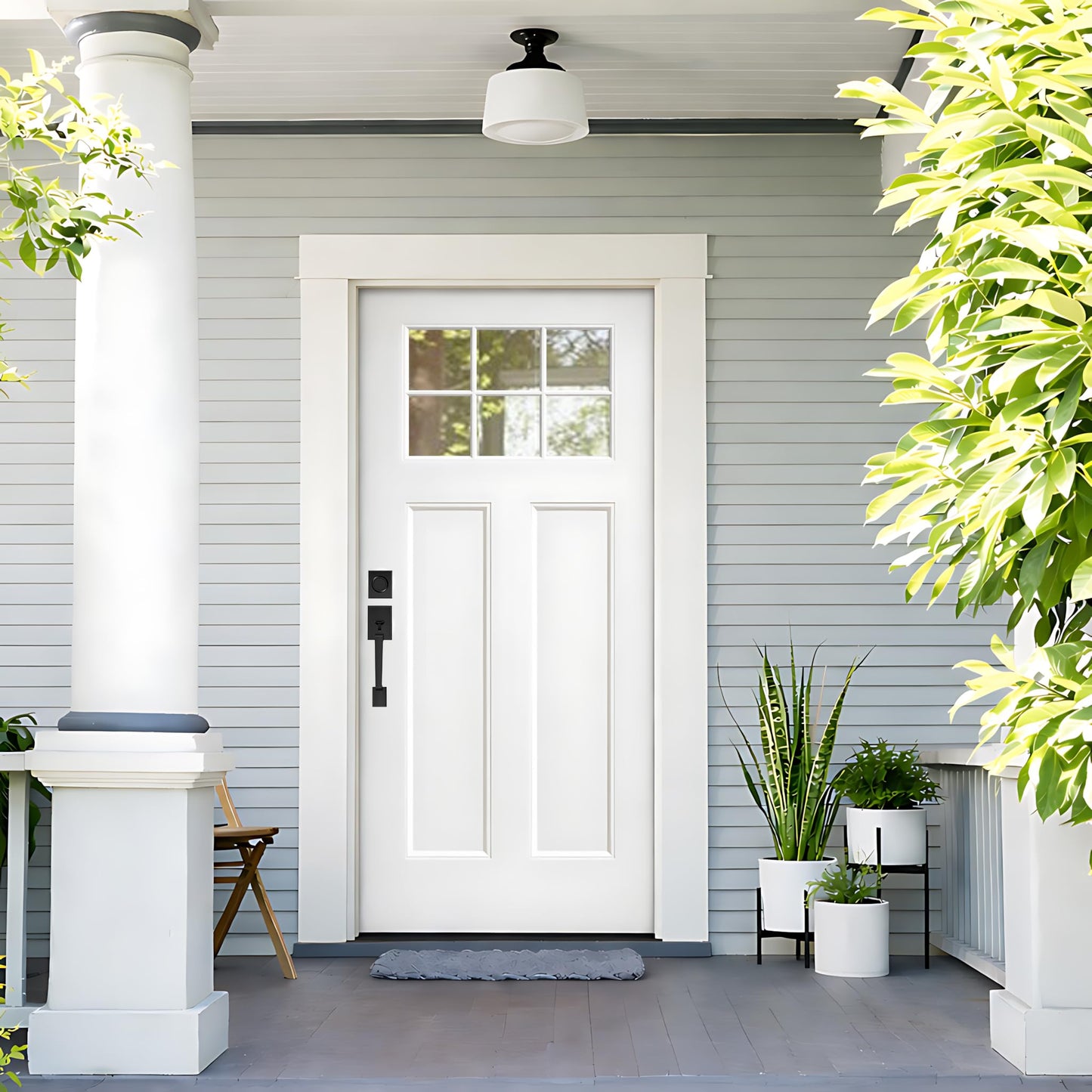 Fiberglass Entry Door, 36'' x 80'' Front Exterior Door with Brickmould and Vinyl Frame, Right Hand Inswing White Primed Knock-Down Door 4-9/16in, 6 Lite Low-E Glass