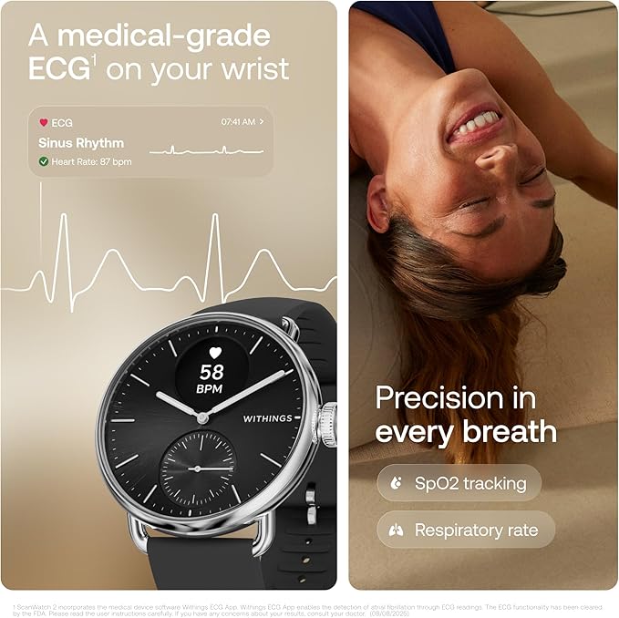 Withings ScanWatch 2 - Hybrid Smart Watch, Heart Rate Monitoring, Fitness Tracker, Cycle Tracker, Sleep Monitoring, GPS Tracker, 30-Day Battery Life, Android & Apple Compatible, HSA/FSA