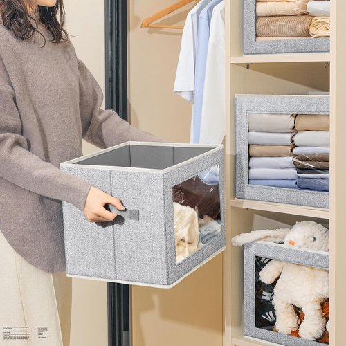 Homsorout Stackable Storage Bins - Large Fabric Organizer Baskets with Lids | 5-Pack for Living Room & Dorm