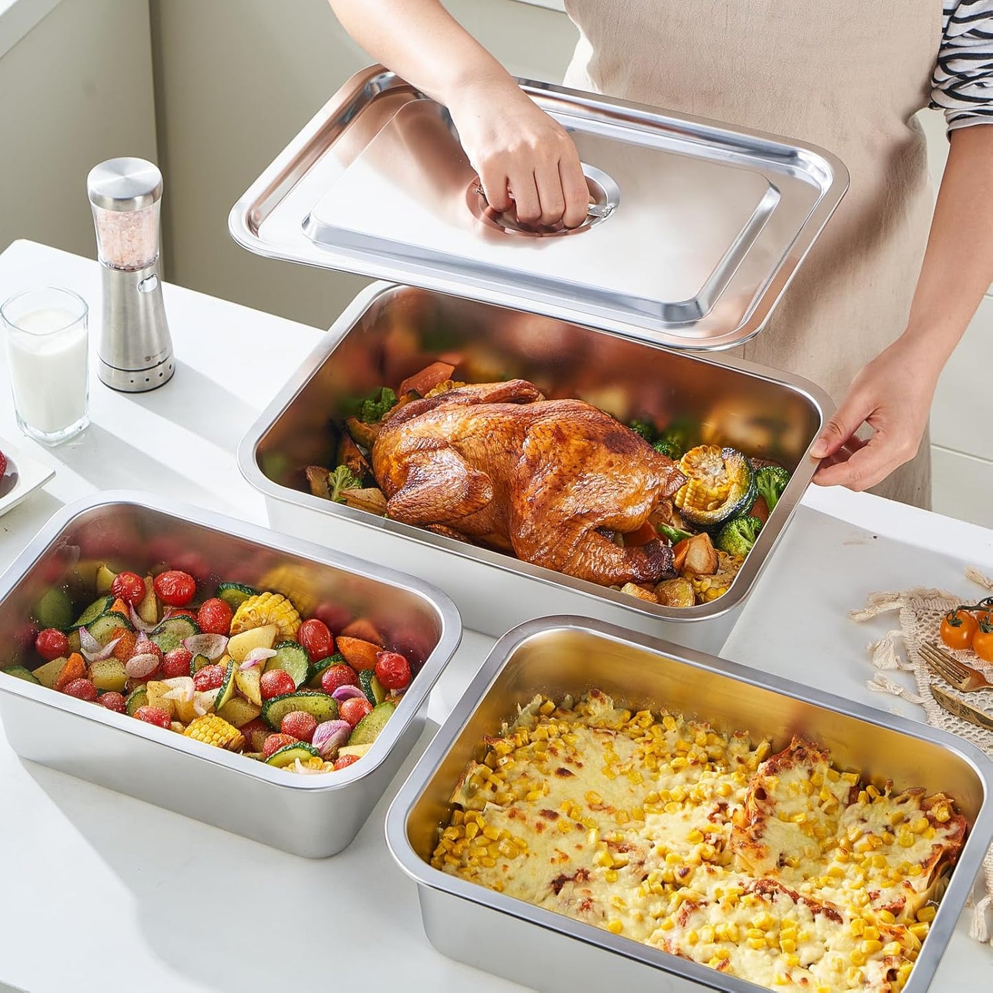 Skiennix 4-Inch Extra Deep Lasagna Pan - 11.6x15.6 Inch Nonstick Stainless Steel with Lid | 9.2QT Capacity