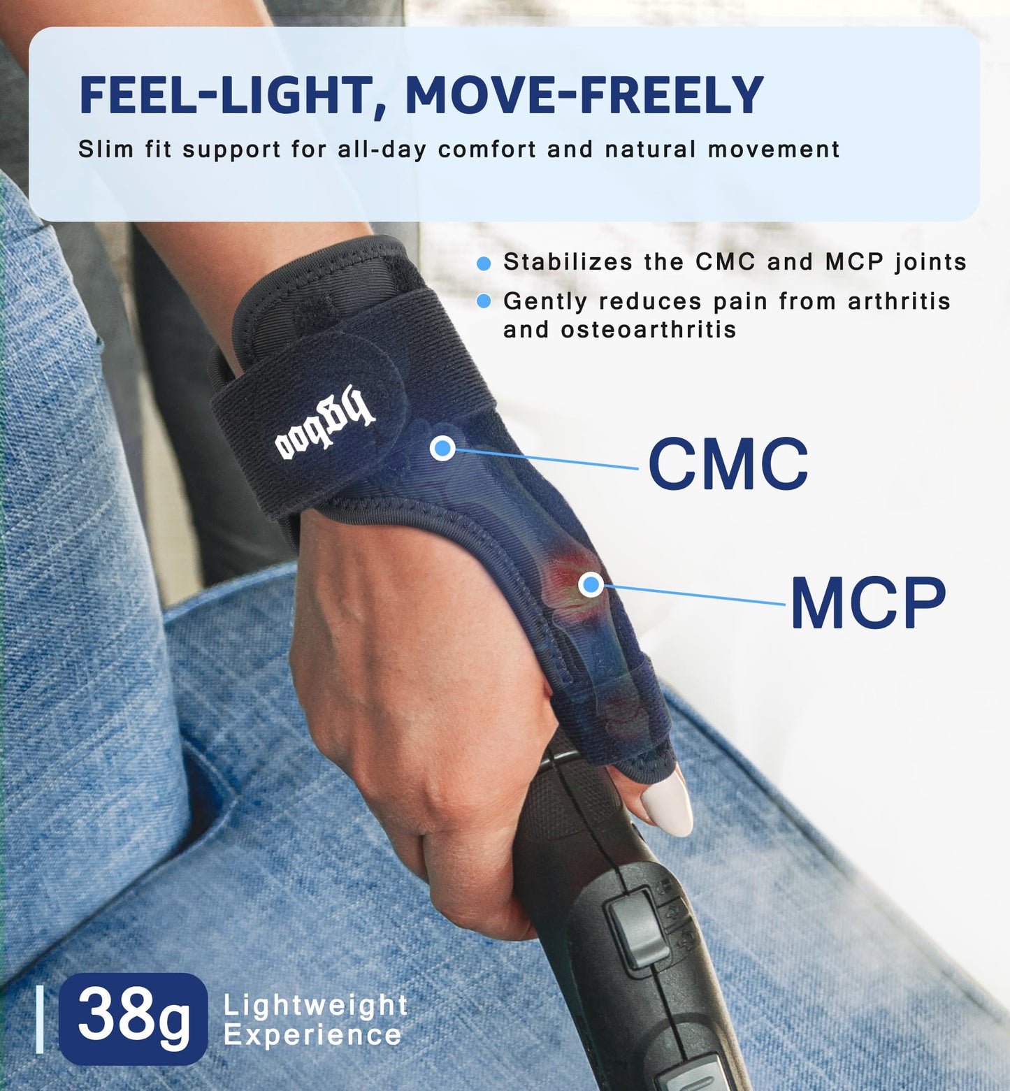 HGBOO Thumb Spica Splint for Left or Right Hand, Adjustable Thumb Wrist Brace for Arthritis, Trigger Thumb, Tendonitis, Sprain, CMC Pain Relief – Lightweight, Breathable & Comfortable Support (Black)