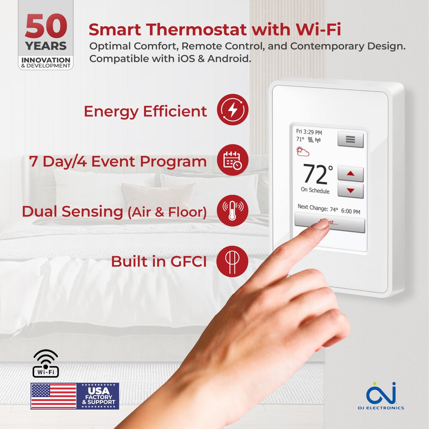 LuxHeat 100sqft Floor Heating Cable Kit - 120v Infloor Heating System - Heated Flooring System Includes UWG4 WiFi Programmable Thermostat w/GFCI, Floor Heat Cable, Strapping, Flooring Sensor & Alarm