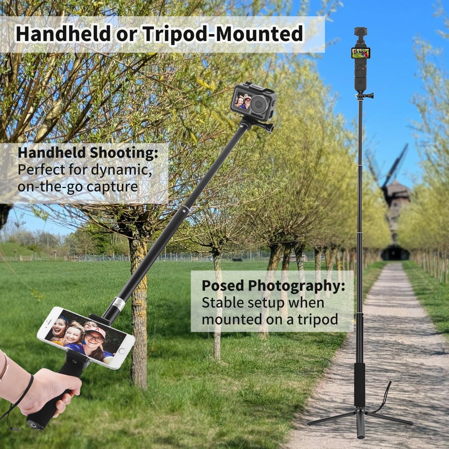 uconsmimo 36 inch 4/3 360, Retractable Selfie Stick+Tripod Mount for DJI Osmo Pocket & Osmo Extension Rod+Tripod