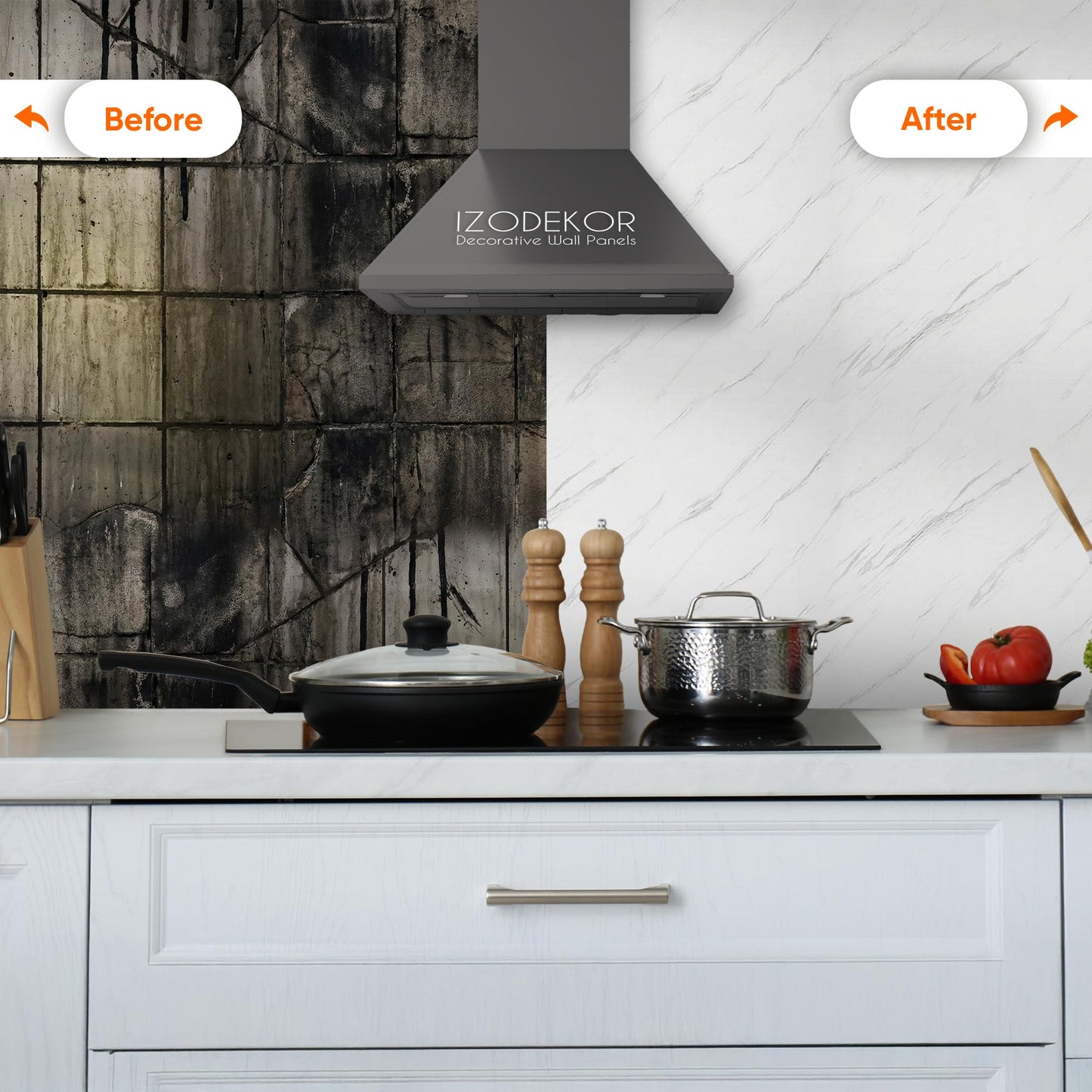 IZODEKOR 4 Pcs 24"x48" PVC Marble Wall Panels - Realistic Marble Look, 3D Wall Panels for Shower Tile and Interior Decoration - Covers 30 Square Feet | Ice Berg Grey