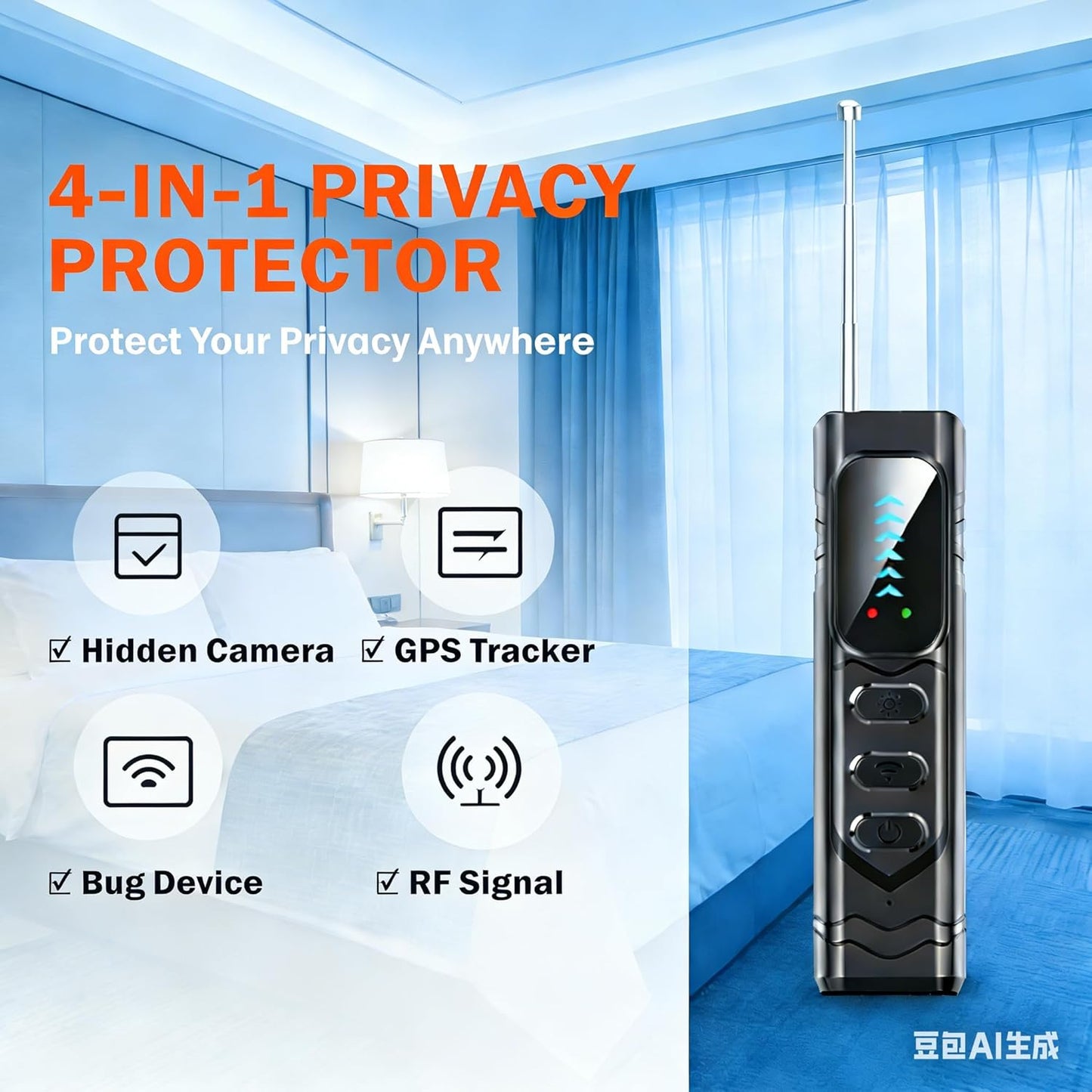 YULUDZSW 5-in-1 Hidden Camera Detector, RF Signal Scanner GPS Tracker Finder, Portable Bug Sweeper Spy Camera Finder