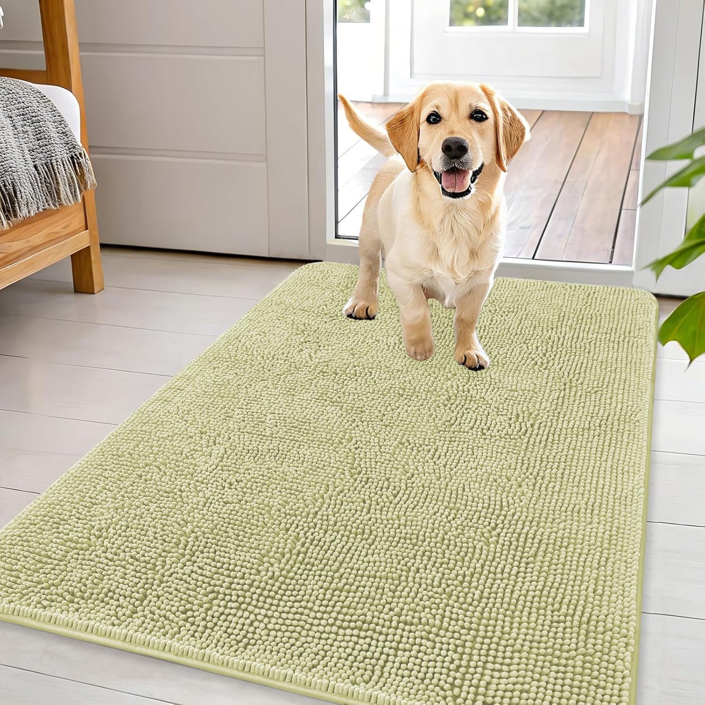 OLANLY Dog Door Mat - Absorbent Non-Slip Washable Chenille Mat for Muddy Paws | 44x32, Vanilla