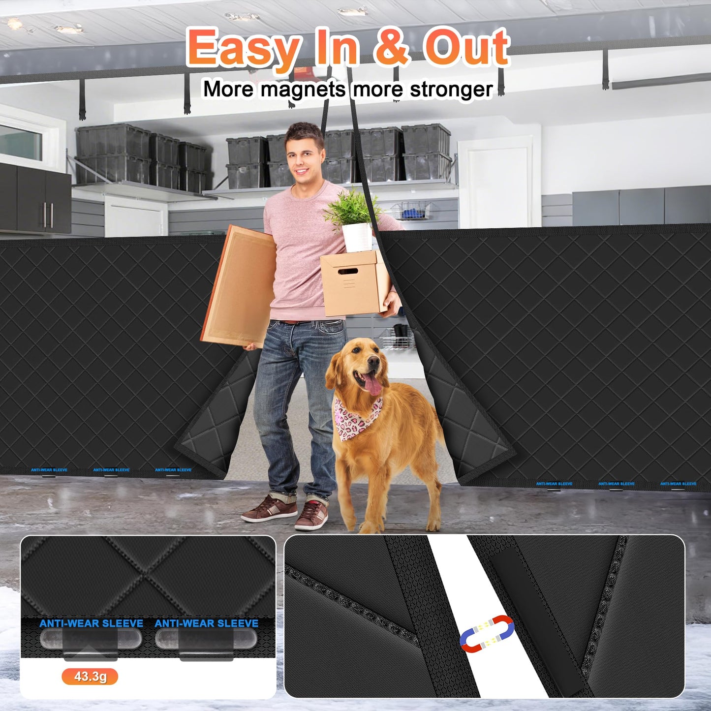 Car Garage Door Insulation Kit Fits 16x7FT, Magnetic Thermal Insulated Door Curtains for Winter with Clear Window, Garage Door Cover Blanket Panels Screen for 2 Car Garages