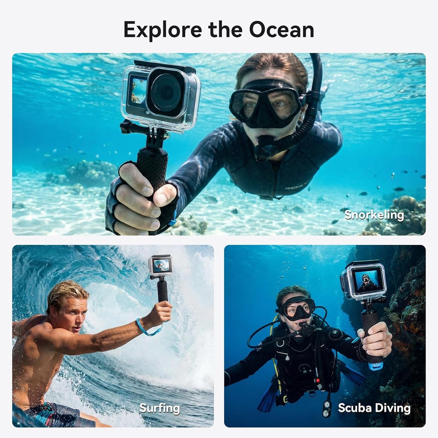 UTEBIT 6 196FT/60M Underwater Waterproof Case for DJI Osmo Action Camera, Protective Diving Housing with Camera Handle