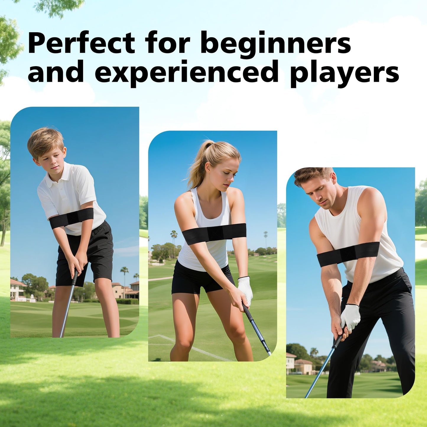 PINKMOLI 2 Pack Golf Swing Training Aid Swing Correcting Arm Band for Muscle Memory & Body Connection – Golf Trainer for Beginners, Left/Right-Handed Players (Black)