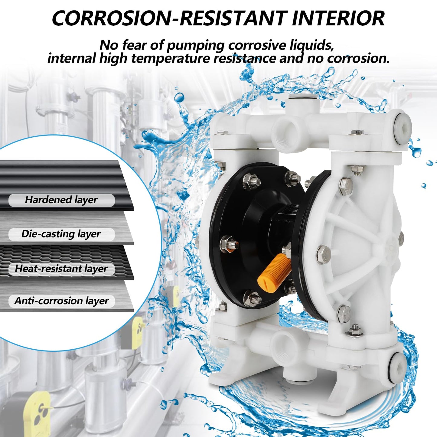 Dollate Air Operated Double Diaphragm Pump 1/2 nch Inlet/Outlet，QQBK-15 12 GPM Dual Diaphram, Air Diaphragm Pump Dual Diaphragm Air Pump 12 GPM Max 115PSI，Nitrile, Pneumatic Waste Oil Transfer Pump