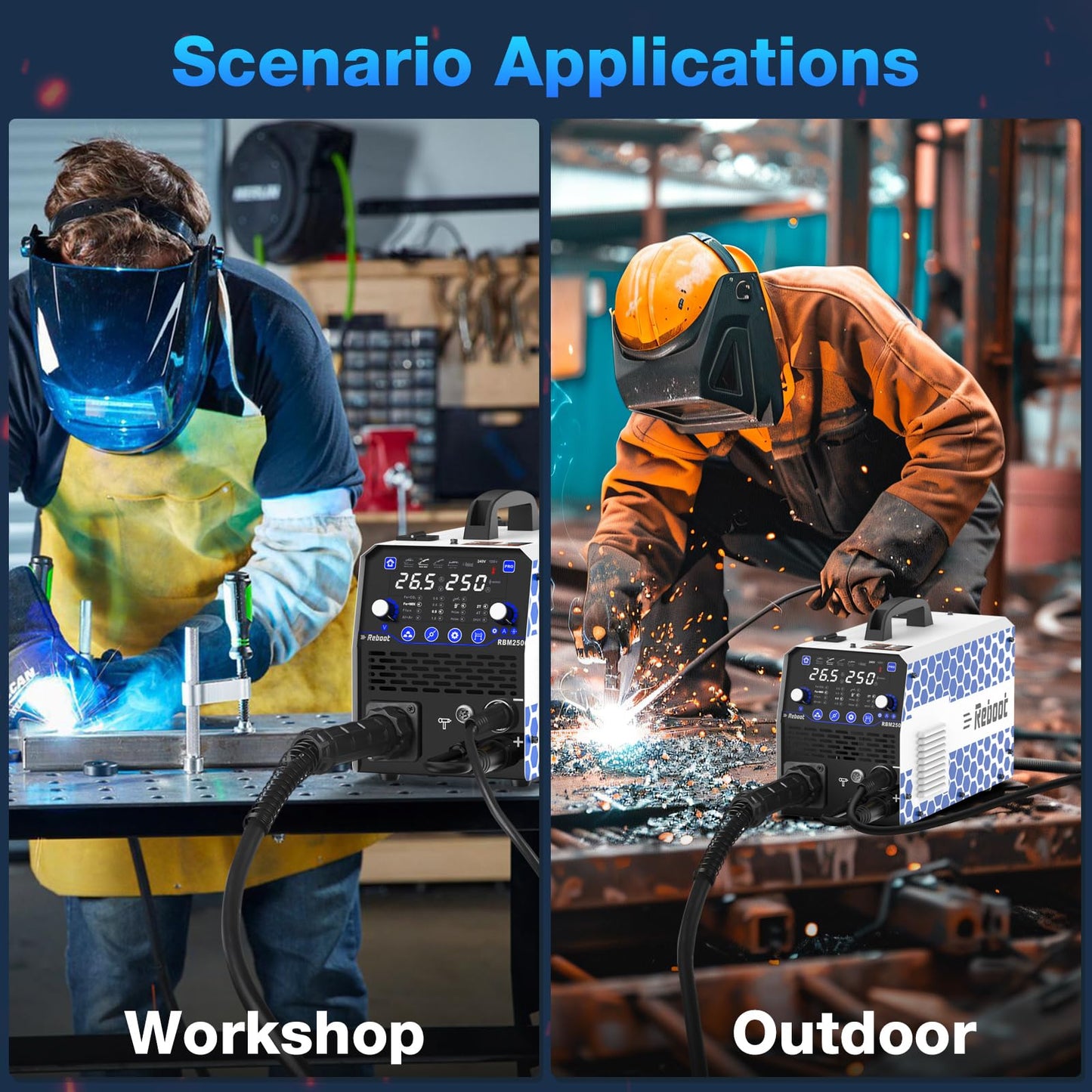 Reboot 250Amp MIG Welder 120V /240V RBM2500 PRO, 8-in-1 Multiprocess Welding Machine with Dual Aluminum Welding Modes, Gas MIG/Gasless MIG/MAG/Lift TIG/Stick/Spot/Spool Gun Compatible