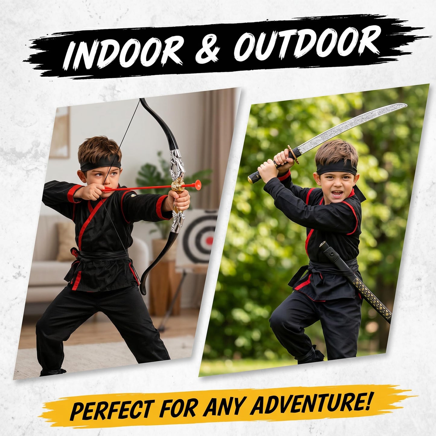 Liberty Imports Ninja Warrior Bow and Arrow Archery Set with Katana Sword, Sai, Melee Toy Weapons for Kids Pretend Role Play Equipment, Cosplay, Costume Accessories