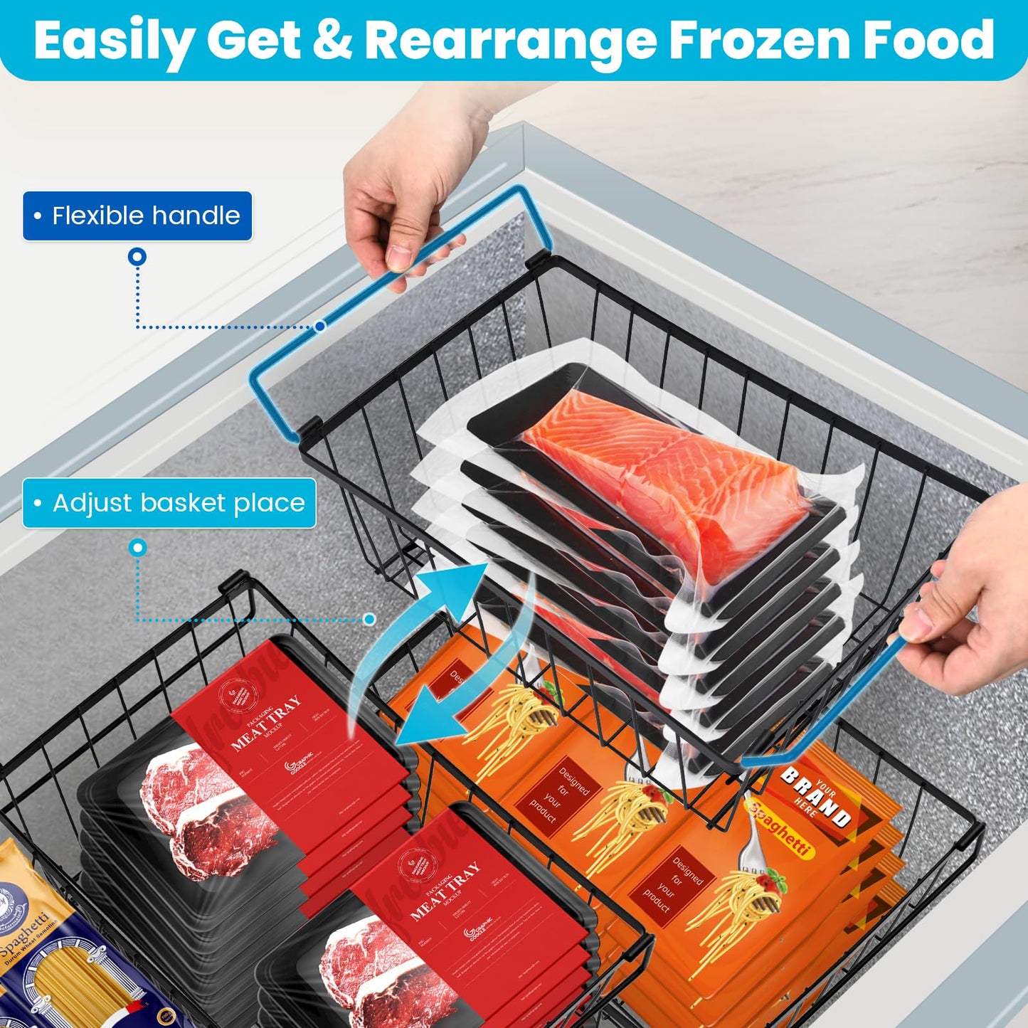 Pateekate Freezer Organizer Bins, 3 Pack Stackable Chest Freezer Organizer Bins for 5 Cu Ft Deep Freezer, Chest Freezer Sort Frozen Meats, Freezer Storage Containers Deep Freezer Organizer Baskets