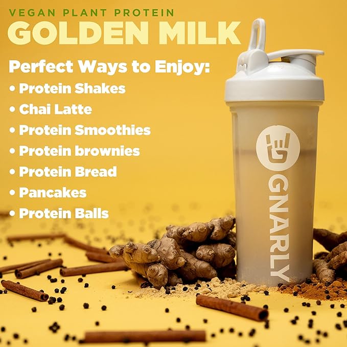 Gnarly Nutrition Golden Milk Plant-Based Protein Blend ??Vegan Powder for Smoothies ??Dairy-Free, Non-GMO ??10 Convenient Stick Packs