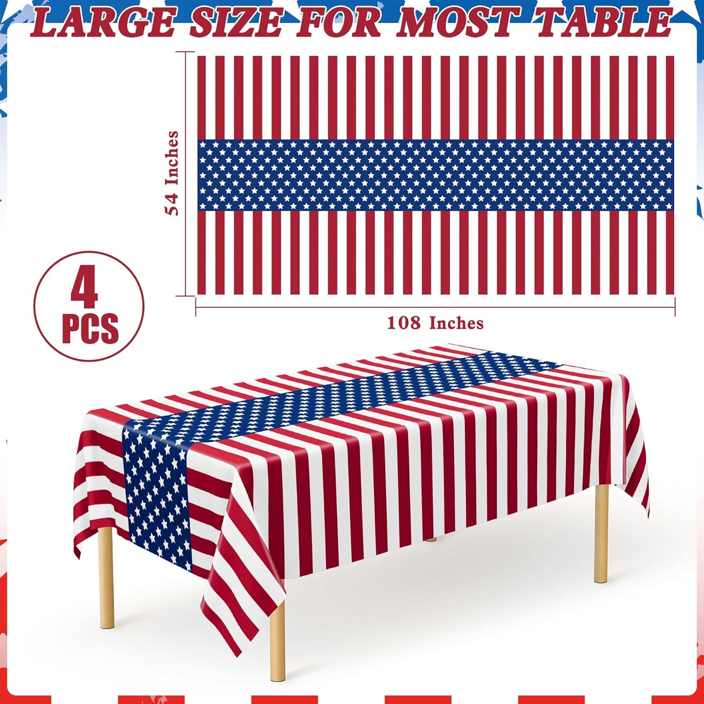 Regine Switzerland 4th of July Tablecloths - 108" x 54" Rectangular Red, White & Blue Design for Patriotic Celebrations