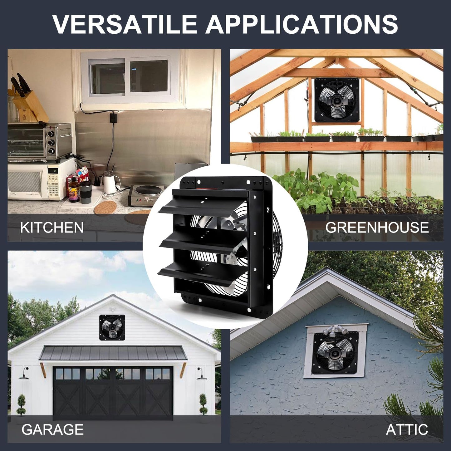 Criditpid 7 Inch Wall Shutter Exhaust Fan, Kitchen Exhaust Fan with ON/OFF Switch for Attic, Gable, Shed, Basement, Greenhouse, Garage Door Exhaust Fans, 576CFM, 1700RPM, Black