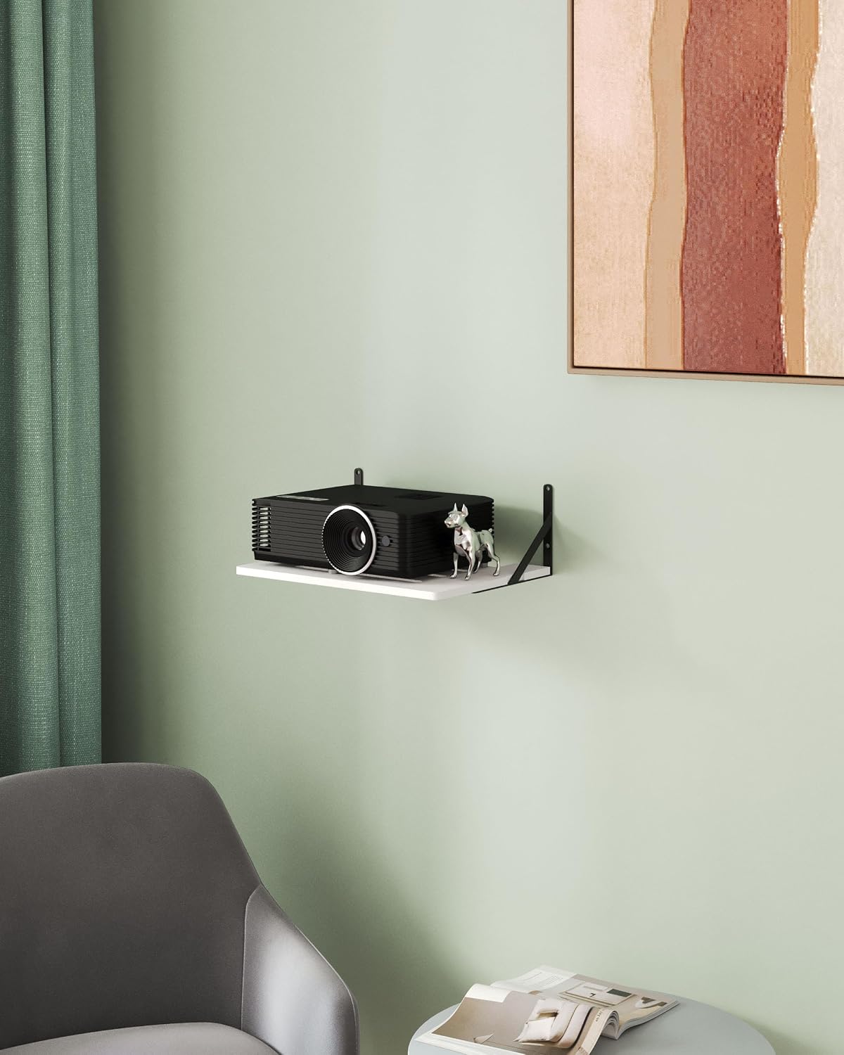 AREAJD Black White Small Mini Projector Shelf for Wall, Cable Box / Router Shelf,Floating Projector Mount, Holder Stand
