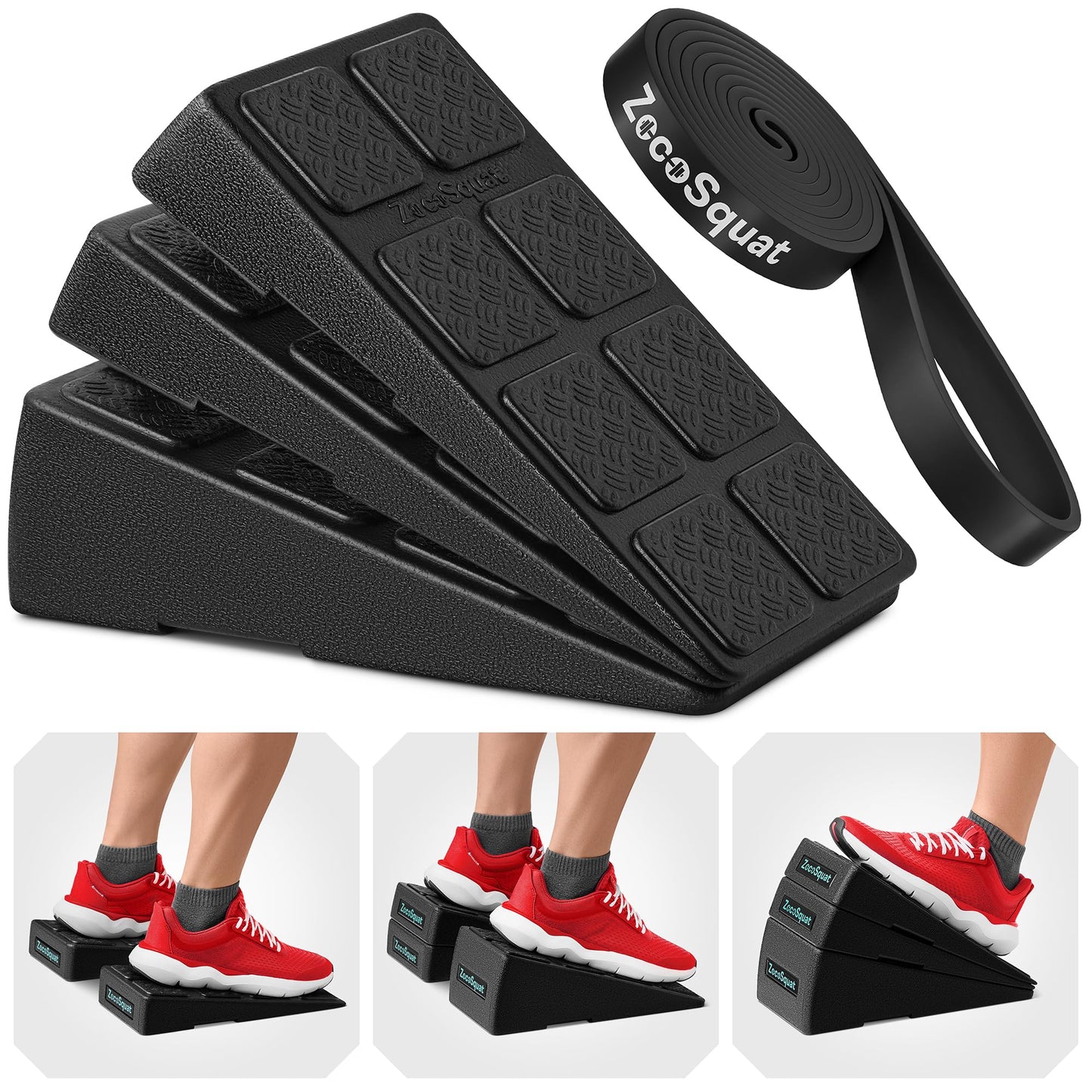 Squat Wedge Block Set of 3/5 - 960 LBS Capacity - Slant Board for Calf Stretching with 5 Stackable Angles - Calf Stretcher Slant Board - Workout Equipment - EPP Material for Exercise Equipment & Physical Therapy