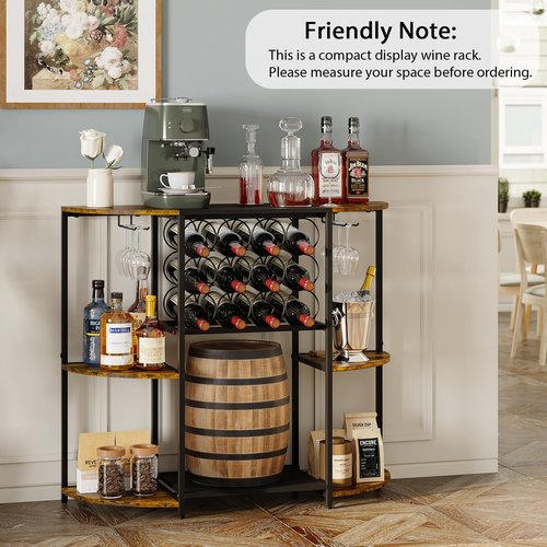 JKsmart Wine Bar Cabinet with LED Lights, Mini Wine Bar Cart with Storage and Glass Holder, Home Bar Coffee Bar for Liquor, 3-Tier Bar Table for Kitchen, Dining Room, Living Room, Black