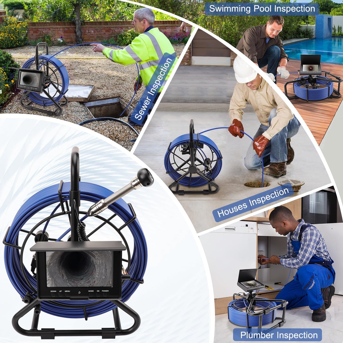 Sewer Camera w/DVR Function, 4.3" HD 1080P Screen Pipeline Inspection Camera, IP68 Waterproof Pipe Plumbing Snake Cam with 32GB Card, for Sewer Line, Home, Duct Drain Pipe Plumbing (50M/165FT)