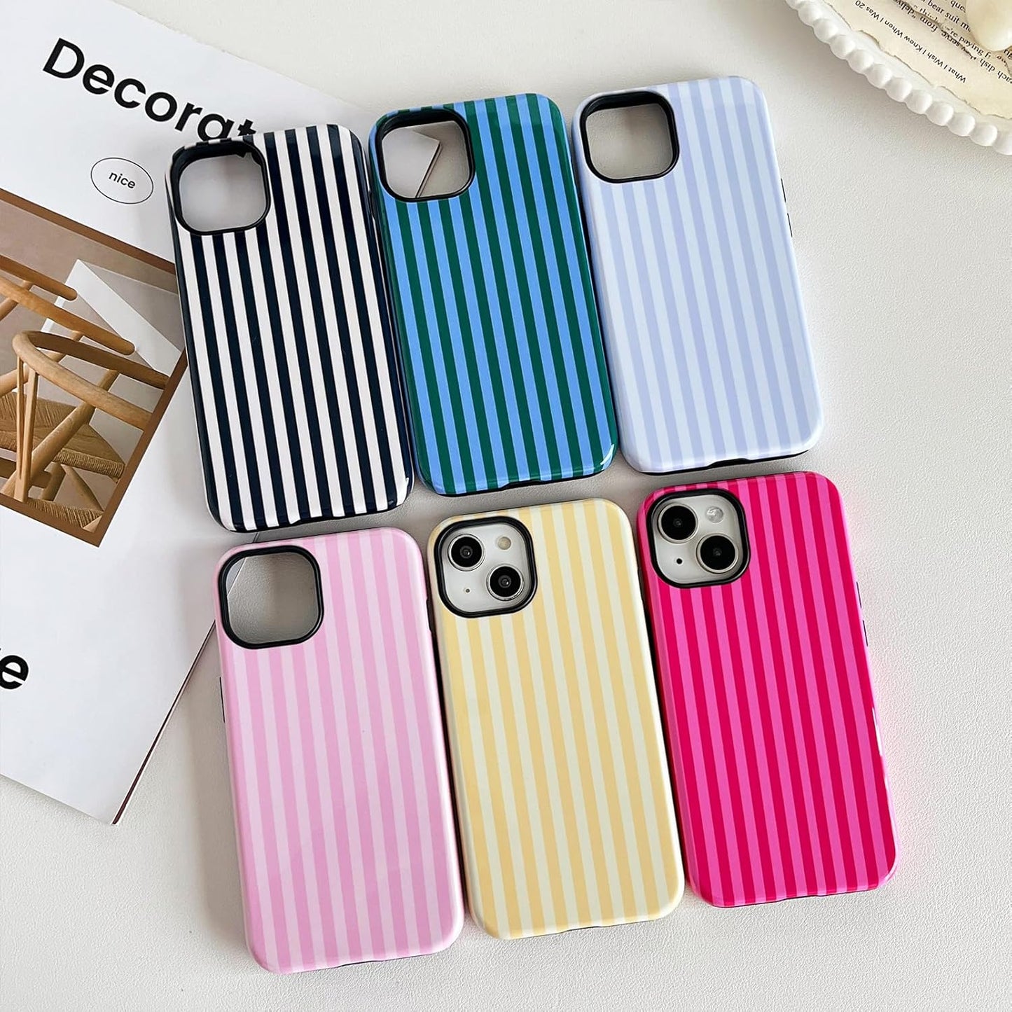CHEDEMK 13/14 13/14 6.1"- Compatible with iPhone Case, Cute Fashion Aesthetic Striped Pattern Cover for Women