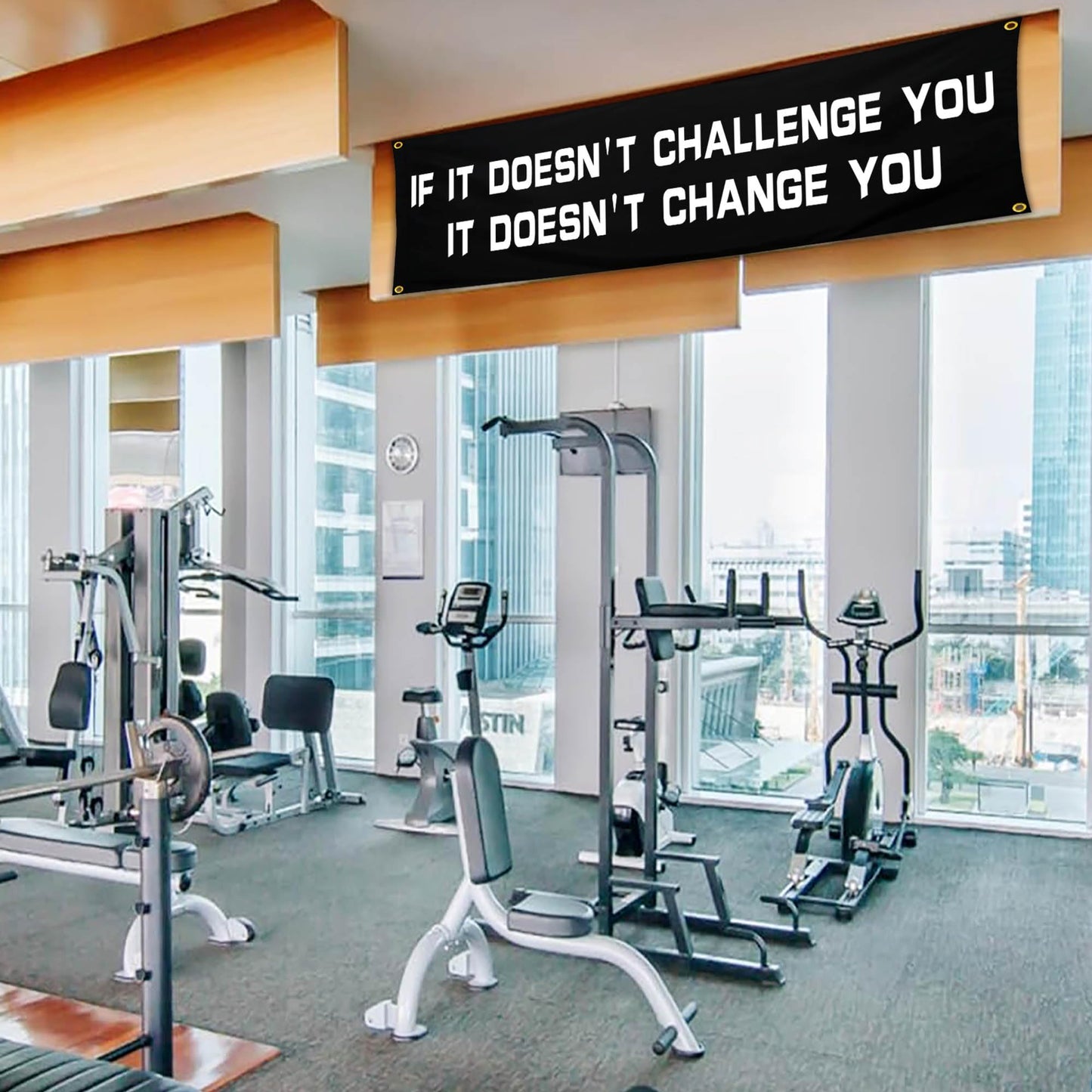 Bomtas Motivational Gym Posters Banners Flags for Home Gym Room Guys Office Bedroom It Doesn't Challenge You Inspirational Flag Banner 24x72 Inch Motivation Wall Art Decor