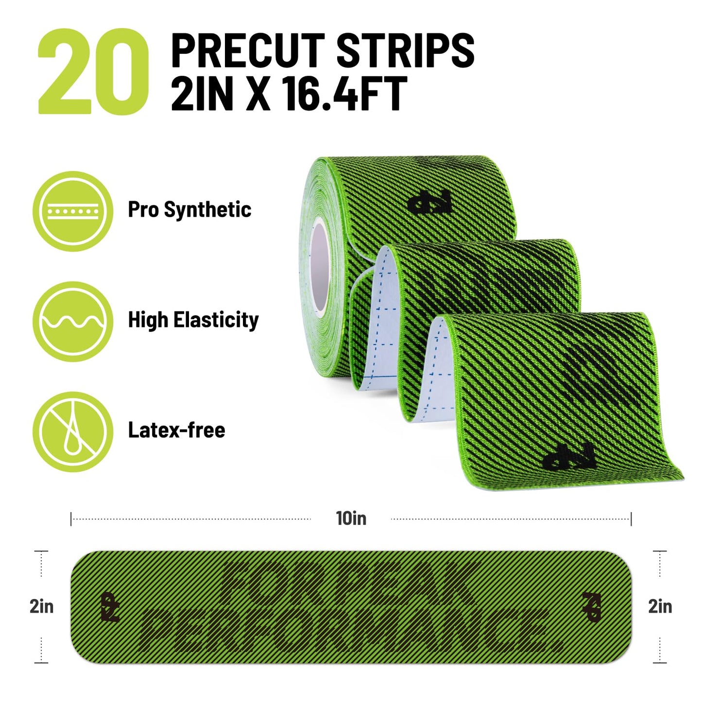 FitPoint Synthetic Kinesiology Tape Ultra-Sticky Adhesive Athletic Tape 20 Count Precut Strips 1 Roll Pain Relief Joint Support Waterproof Elastic Sports Tape for Shoulder Knees Wrist Ankle Feet