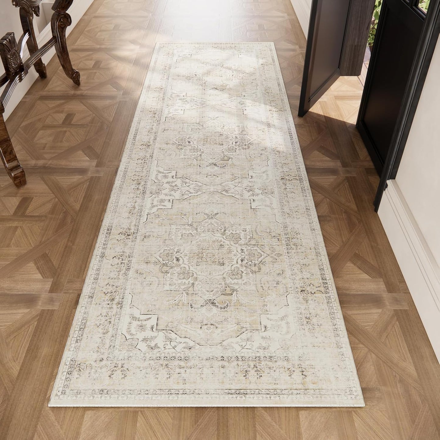 Skiennix Machine Washable Runners Rug - Soft Faux Wool | Non-Slip Rubber Backing, 2'6"x8' for Hallways & Kitchen