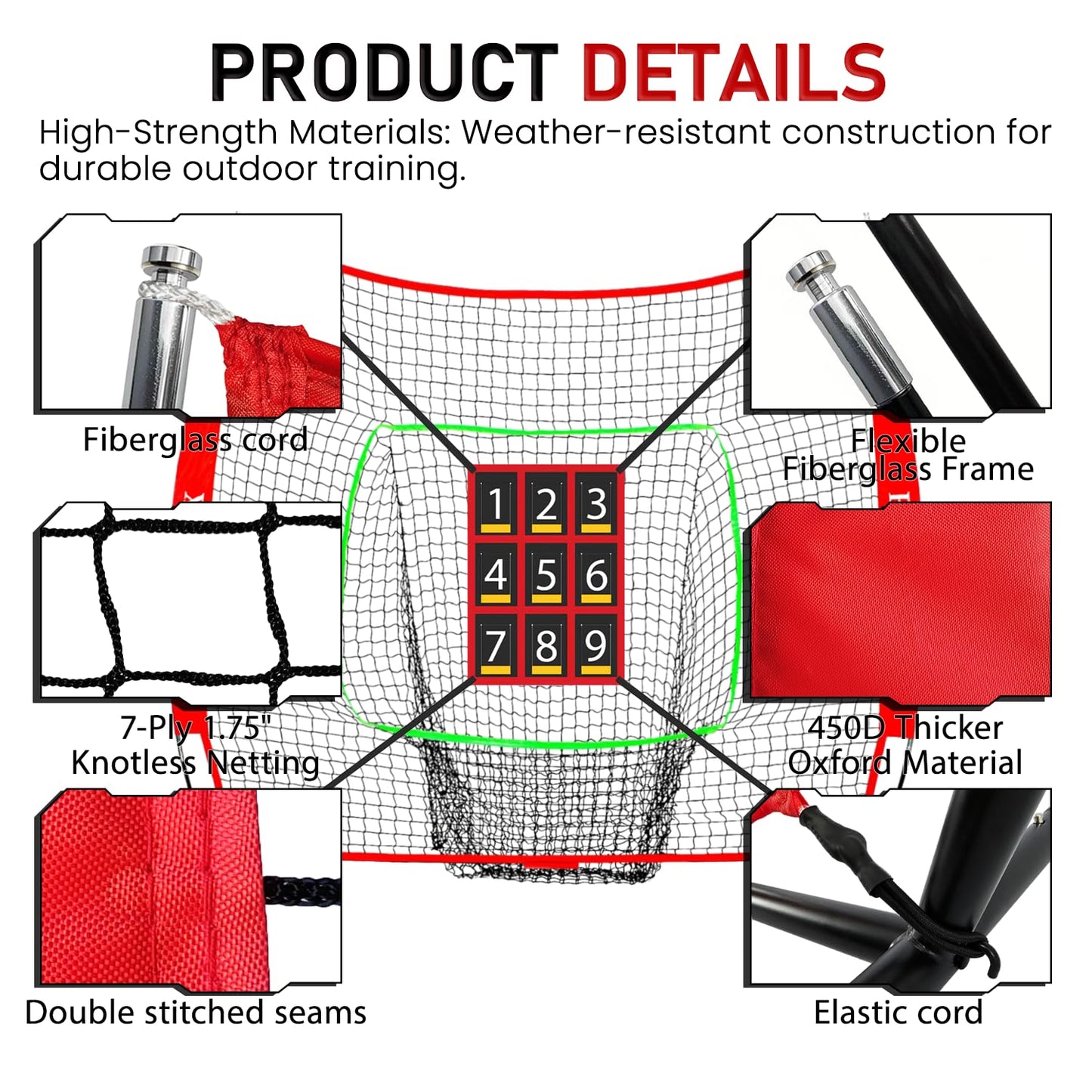 FILOMAX 7x7 ft Baseball & Softball Practice Net with 9 Numbered Strike Zone | PRO Training Net for Hitting, Pitching & Batting | with Carry Bag, Bow Frame for All Ages & Skills