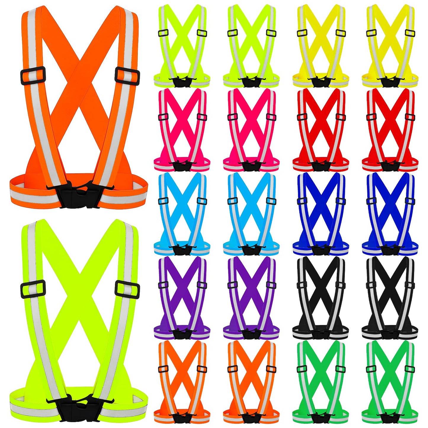 IANFAN 20 Pcs Reflective Vest Running Gear, High Visible Multicolor Adjustable Reflective Vest Elastic Bright Neon Lightweight Safety Straps for Men Women Night Walking Running Cycling Jogging