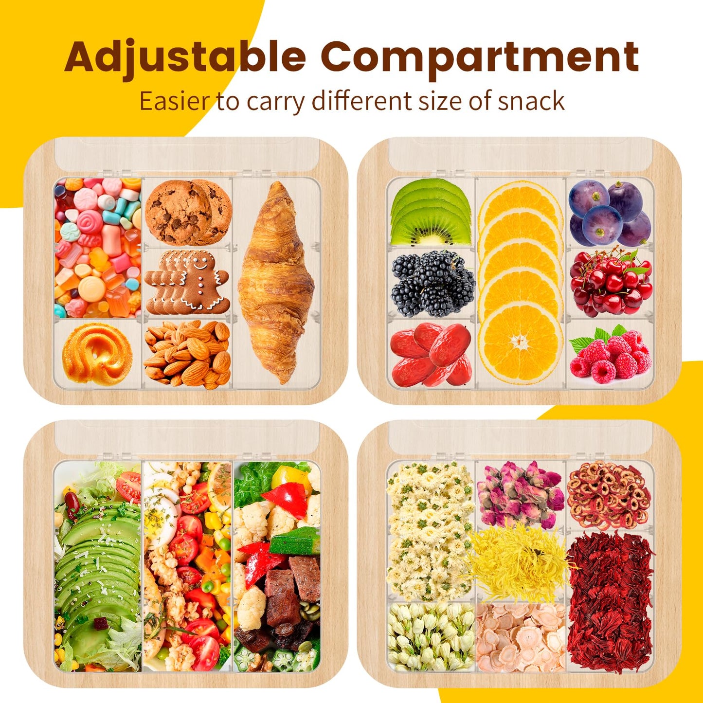AQSXO 3 Pcs Snack Box Container, 9 Compartments Snack Containers Reusable Meal Prep Lunch Containers.
