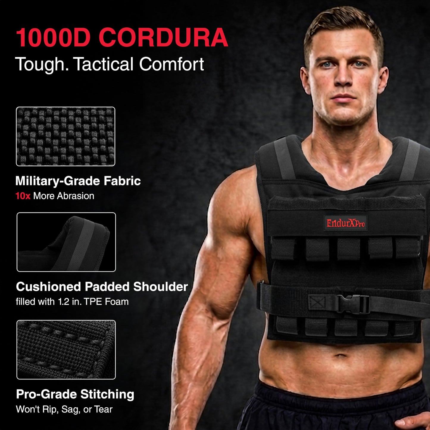 EndurXpro Weighted Vest for Men & Women | Adjustable Weight Vest 25 lbs/35 lbs/45 lbs with Removable Iron Weights, 1000D Cordura Weighted Training Vest for Rucking, Running & Strength Training