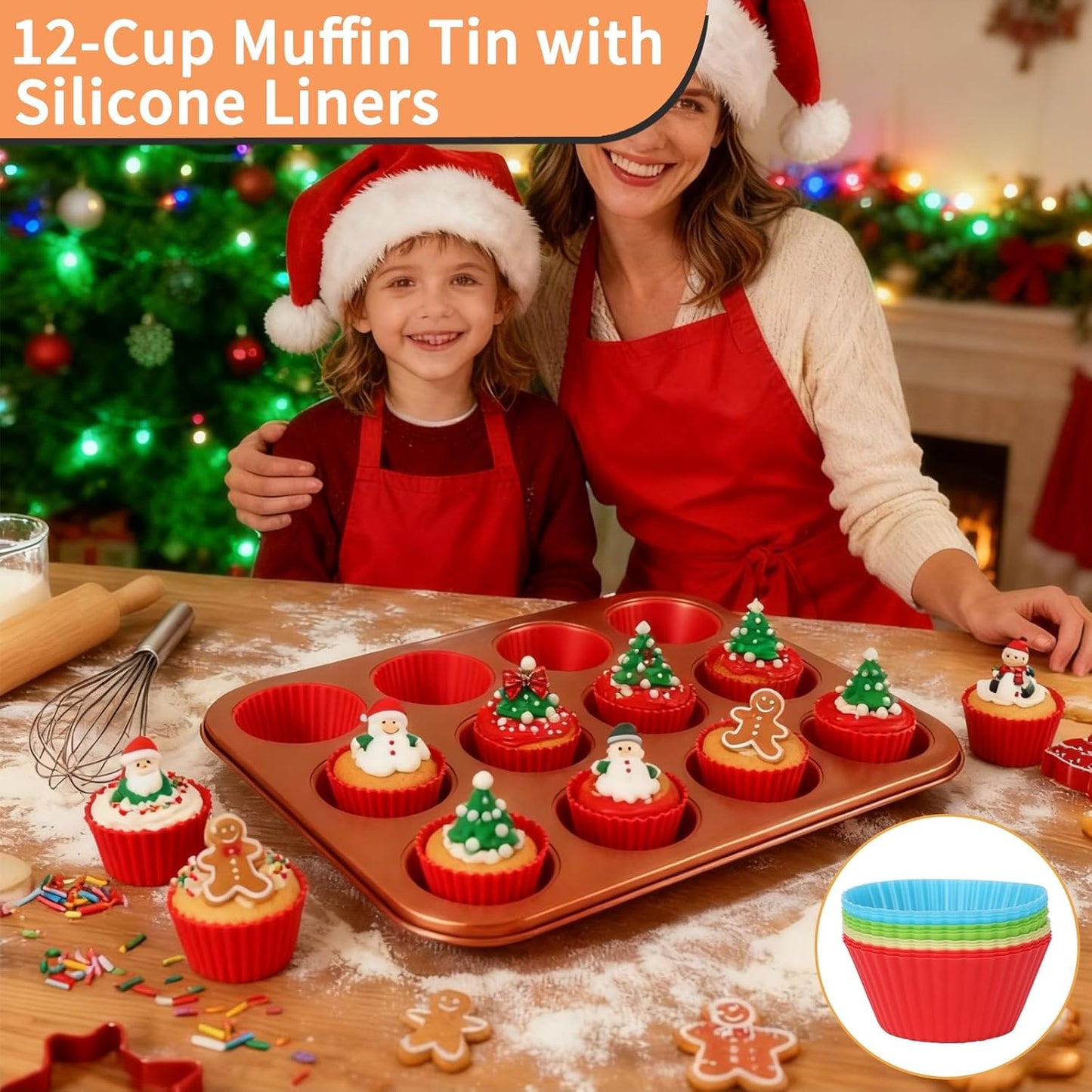 Skiennix Non-Stick Baking Pans Set - 6-Piece Bakeware with Cookie Sheet, Muffin, Cake, and Loaf Pan - Gold