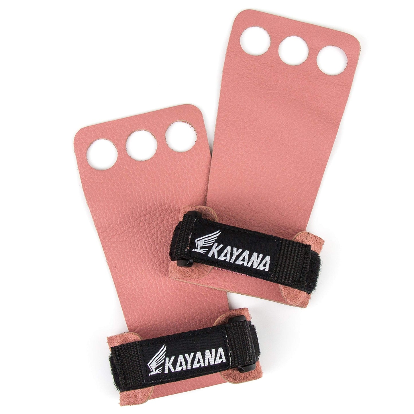 KAYANA 3 Hole Leather Gymnastics Hand Grips - Palm Protection and Wrist Support for Cross Training, Kettlebells, Pull ups, Weightlifting, Chin ups, Workout, & Exercise (Youth Pink, Medium)