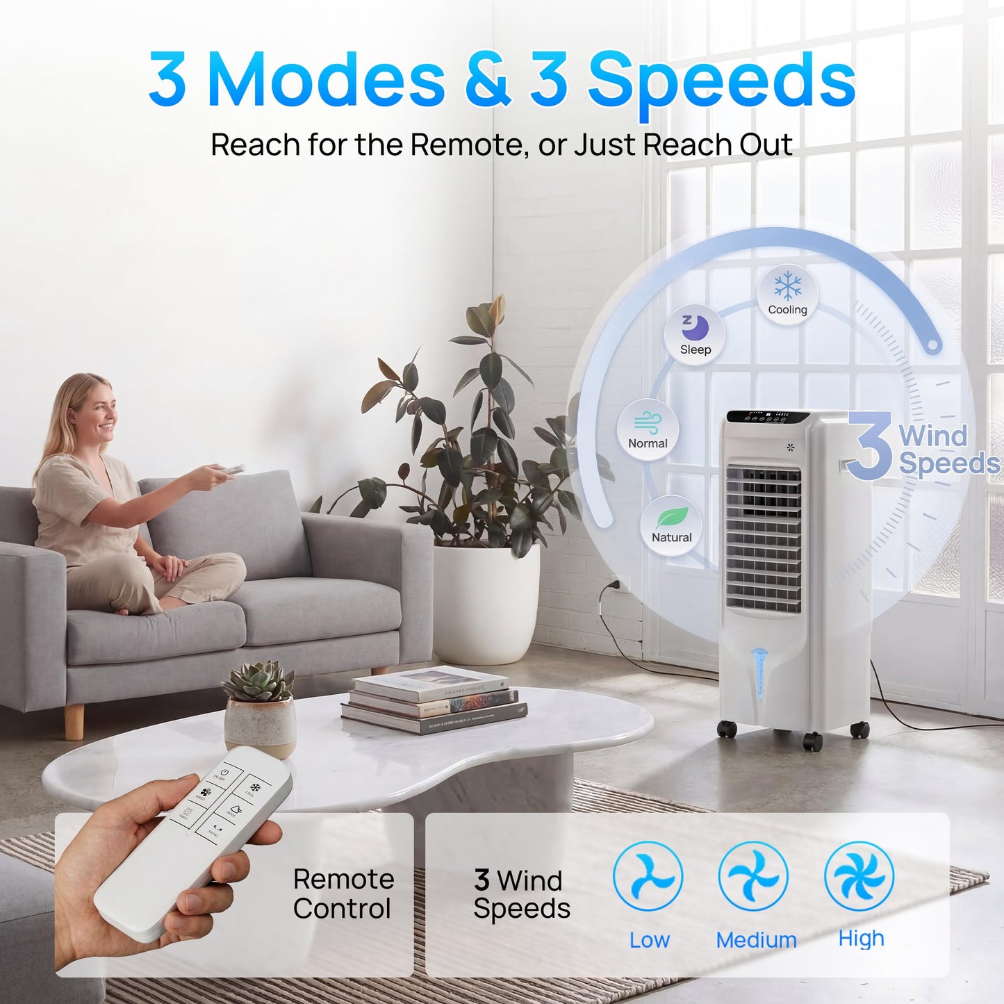 Swamp Cooler, 1800 CFM Windowless Portable Air Conditioner with 4.2 Gal Water Tank,120° Swing, 12H Timer, 3 Speeds, 3 Modes, 3-IN-1 AC Unit, Evaporative Air Cooler for Room,Bedroom,Office,frost White
