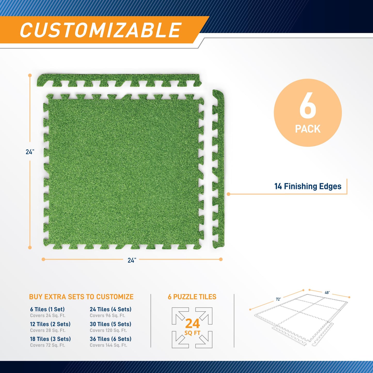 Marcy Turf Mat – 6 Interlocking 2’x 2’ EVA Foam & Artificial Turf Tiles for Home Gym, HIIT, Cardio, Strength & Agility Training – Shock Absorbing, Noise-Reducing (MAT-50)