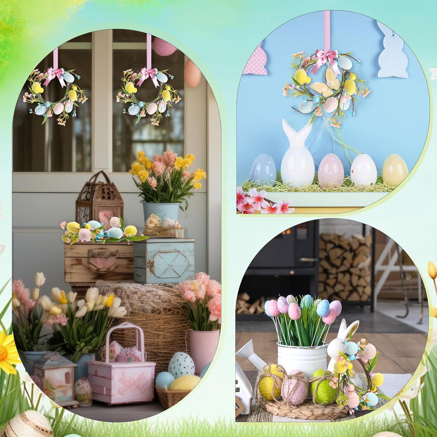 XunYee Easter Egg Candle Rings - 4 Pcs Mini Pastel Berry Floral Candleholders for Spring Decor | Farmhouse Centerpiece