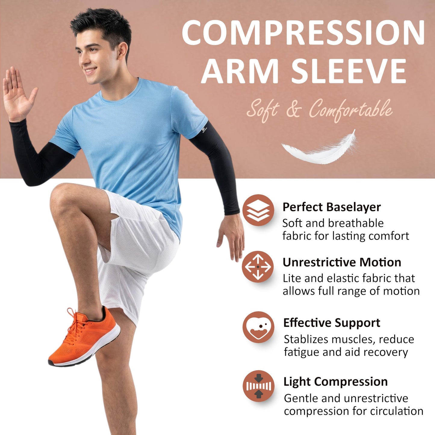 AetherGear Compression Arm Sleeve (2 pack) - Men and Women for Basketball, Volleyball, Tennis, Golf, Baseball, UV Protection (Black)