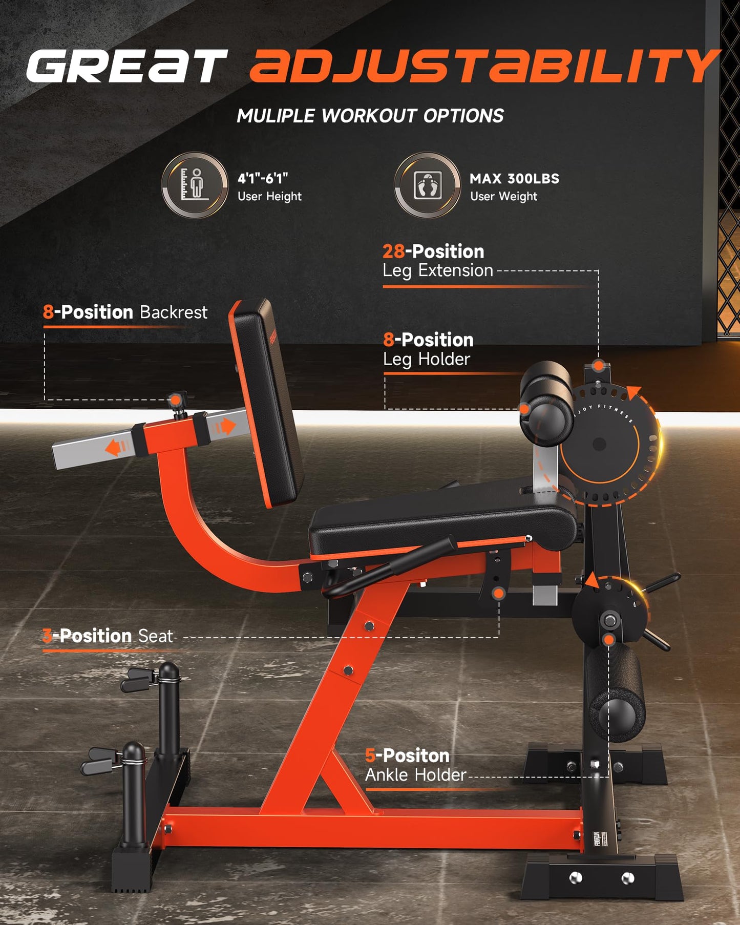 FEIERDUN Leg Extension Curl Machine, Leg Extension Machine for Lower Body Workouts, Adjustable Leg Curl Machine with Exercise Bench, Home Gym Weight Machine, Orange