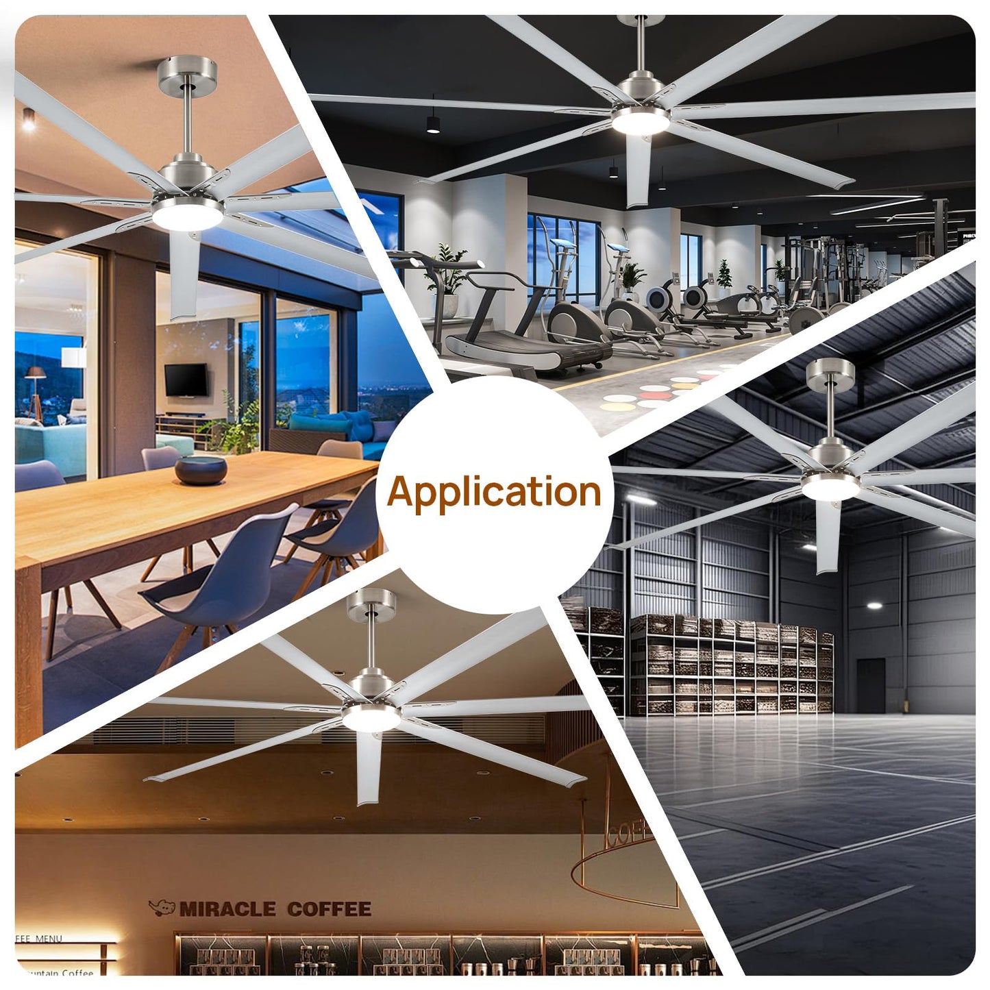 Minislak 96 Inch Industrial Ceiling Fans with Light,Brushed Nickel HVLS Ceiling Fan with 6 Speeds Reversible Motor,High CFM Indoor/Outdoor Ceiling Fan with 7 Aluminum Blades for Barn shop,Commercial